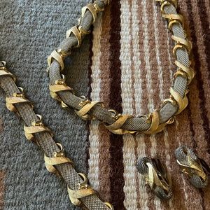 Vintage silver mesh wrapped in gold choker set